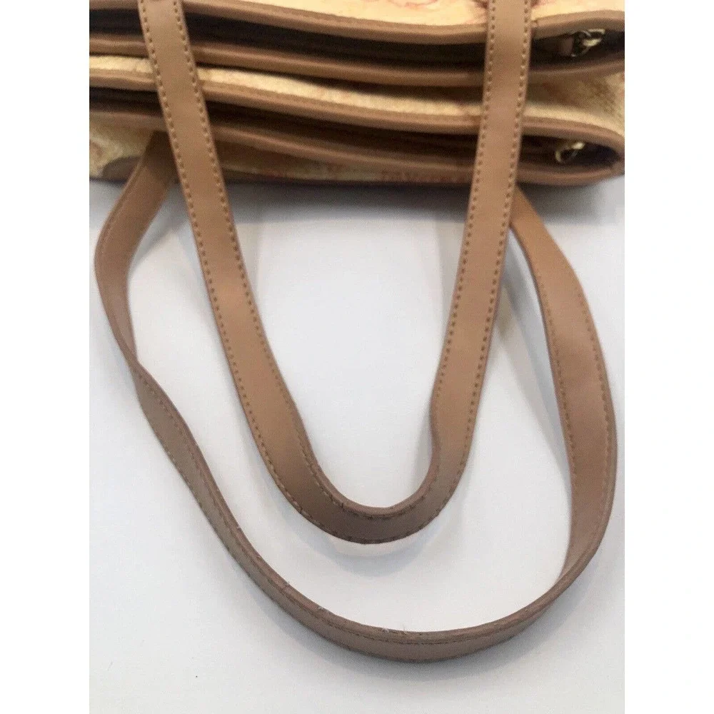 Etienne Aigner Floral Straw Hand Bag Cream Coral Camel Compartment Spring - Picture 4 of 13